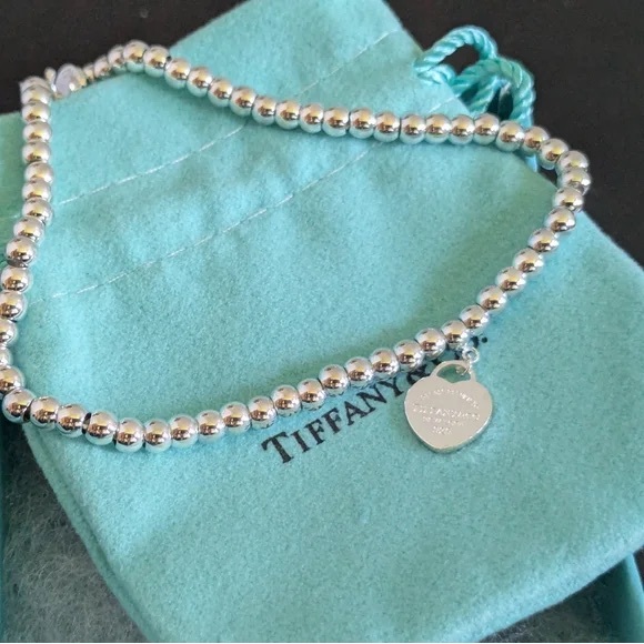 Tiffany & Co. Silver Bead Bracelet with Red Heart Charm - Picture 6 of 8